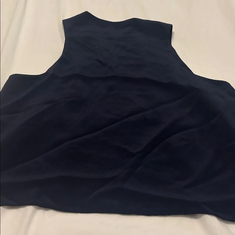 Annie Griffin Navy 100% Silk Open tailored Vest SZ L cropped work wear casual - Picture 11 of 11